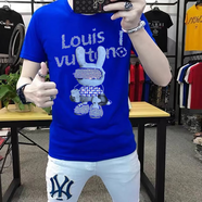 保羅上校 PAUL COL男士短袖t恤夏季新款潮流大碼洋氣青年修身薄款圓領(lǐng)上衣男 藍(lán)色燙鉆機(jī)器人 S 建議95--110斤