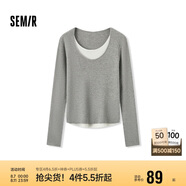 森馬毛衣女拼色假兩件毛衫修身春秋圓領(lǐng)套頭衫顯瘦109524107002