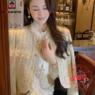 AEMAPE亮片小香風(fēng)外套顯瘦氣質(zhì)蕾絲拼接外套女2025春季百搭上衣 003釘珠款  常規 S
