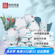 順祥陶瓷碗碟套裝碗盤釉下彩創(chuàng)意家用盤子碗筷10人食餐具整套喬禮盒 清新物語10人份禮盒裝 60頭
