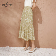 伊芙麗（eifini）女士碎花簡(jiǎn)約優(yōu)雅長(cháng)腰裙1E4341081 苔蘚色 M