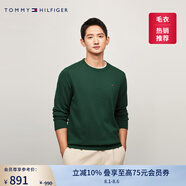TOMMY HILFIGER【柔軟純棉】25秋冬男撞色條紋學(xué)院風(fēng)針織衫/情侶款純色毛衣 【簡(jiǎn)約合身毛衣】墨綠色MBP XS （推薦：120斤以下）