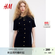 H&M女裝千金風(fēng)連衣裙25夏新款小香風(fēng)法式修身針織連身裙1229076 黑色 XL 170/116