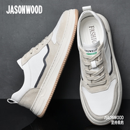 JASONWOOD正品秋季新款輕奢男鞋頭層牛皮舒適透氣百搭潮流低幫運(yùn)動(dòng)休閑板鞋 卡其色四季款【正品男鞋】 40 (250mm)