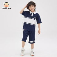 大嘴猴（paul frank）童裝短袖套裝2025款男女童休閑百搭簡(jiǎn)約中大童時(shí)尚寬松舒適兩件套 346B藏青色 120