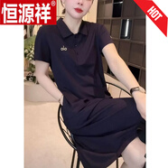 恒源祥字母刺繡連衣裙女2025夏季新款休閑時尚寬松洋氣短袖裙潮 藏青色 字母刺繡短.袖連衣裙 2XL 建議120-130斤