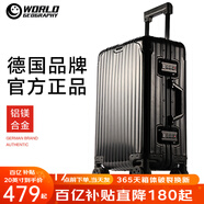 世界地理德國鋁鎂合金行李箱金屬男女鋁框拉桿箱密碼鎖登機旅行箱萬向輪 鋁鎂合金氧化款-幻影黑 24英寸 -出行黃金尺寸/中長途出行