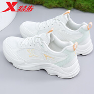 特步（XTEP）女鞋運動(dòng)鞋女士潮流新款跑步鞋中考測試減震透氣網(wǎng)面鞋休閑鞋 余白灰/凝脂綠 36