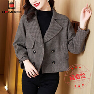 AEMAPE西裝領(lǐng)雙排扣千鳥(niǎo)格短外套2025春秋新款韓版女裝時(shí)尚設計感上衣 格子 XL 【建議110-119斤】