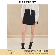 MAXRIENY【商場同款】精致復(fù)古風短褲復(fù)古花邊雙排扣裙褲 黑色 M 02/36