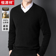 恒源祥100%純羊絨衫男v領(lǐng)毛衣 冬季新款中年純山羊絨套頭針織衫男 黑色 XL 180/96A/115