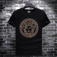 VERSACE JEANS COUTURE范思哲精神小伙網(wǎng)紅同款夏季新款短袖t恤潮牌男女社會(huì )圓領(lǐng)美杜莎 黑色[純棉]金MDS燙鉆短袖 S 80-95斤