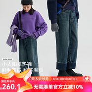 雲(yún)上生活「+C小太陽蓄熱褲」復(fù)古藍磨毛高腰褲錐形牛仔褲女N8951X 牛仔藍 冬 26