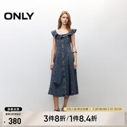 ONLY2025夏季新款減齡飛袖荷葉領(lǐng)拼接牛仔裙連衣裙女|125242007 J33復(fù)古350牛仔洗水 S