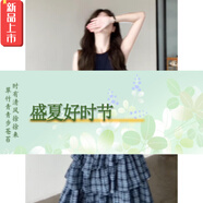 棉致韓系復(fù)古無(wú)袖背心連衣裙子女夏季2025新款設(shè)計(jì)感拼接格子蓬蓬長(zhǎng)裙 藍(lán)色 XL 120-130斤