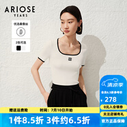 艾諾絲雅詩商場同款ariose夏季新品時髦修身方領短袖T恤針織衫女30438197 白色 L