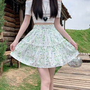 稻草季韓系溫柔浪漫小碎花半身裙女2025夏季百搭花邊短款a字半裙 綠色37# XXS 單安全褲隨機發(fā)（建議拍）