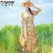 啄木鳥(niǎo)夏季薄款碎花苧麻花色連衣裙女裝2025新款文藝范棉麻裙子 581花色 L 115-125斤