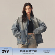 CHINISM CH水洗做舊戶外機(jī)車牛仔夾克男潮牌高街寬松復(fù)古立領(lǐng)情侶外套 藍(lán)色 L