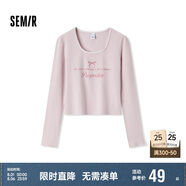 森馬長袖T恤女短款蝴蝶結(jié)字母春秋溫柔蕾絲緊身上衣107624101001