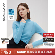 朗姿純羊毛修身氣質(zhì)上衣設(shè)計感打底毛衣開衫女2025春新款毛針織衫 天藍(lán)色 M