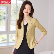 伊婭莎中袖小西裝外套女夏薄款時(shí)尚氣質(zhì)休閑短款小個(gè)子天絲防曬西服上衣 卡其色西裝單件 XL 建議110-120斤