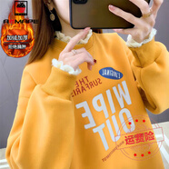 AEMAPE加絨加厚衛衣女裝2025冬季新款韓版寬松百搭半高領(lǐng)假兩件上衣潮 土黃色_612加絨  M _90-110斤
