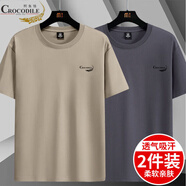 鱷魚恤新款寬松圓領(lǐng)純色短袖純棉t恤夏季男款打底時(shí)尚休閑百搭輕薄半袖 DX卡其+深灰 XL 【建議120-135斤】