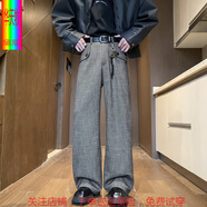 華天牧2025新款歐美老錢風(fēng)垂感休閑西褲男寬松復(fù)古vintage直筒褲子百搭 灰色 M 建議80-105斤可穿