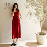 悅內帶胸墊睡裙女款睡衣夏季夏天莫代爾無(wú)袖吊帶背心薄款時(shí)尚長(cháng)裙紅色 B23635嫣紅【帶胸墊】 M (160) 【體重90-110斤】