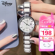 迪士尼（Disney）女款手表簡約時尚ins風鋼帶腕表輕奢小眾女士手表陶瓷白送女生