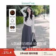 茵曼（INMAN）簡約通勤百褶半身裙2025春秋女裝新款A(yù)字大擺顯瘦中長款裙子 深灰色-秋冬款 順滑毛感 XL