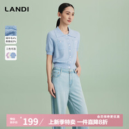 藍(lán)地（LANDI）設(shè)計感精致氣質(zhì)Polo領(lǐng)針織衫女短袖開衫上衣夏新款 淺藍(lán)色 L