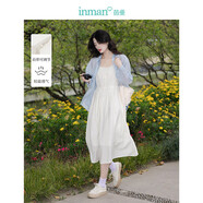 茵曼（INMAN）夏季提花肌理女裝純色吊帶連衣裙顯瘦百搭風(fēng)中長(cháng)裙子 田園杏 M