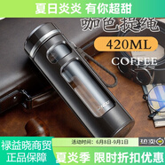 那加雪飛（Naga Xuefei）玻璃杯雙層塑玻杯茶水分離杯商務(wù)男士車(chē)載水杯防摔防燙家用茶杯 提繩款420ml[咖]