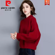 皮爾卡丹（pierre cardin）高端秋冬服裝2025新毛衣針織底襯衫與女子蝙蝠袖短套頭衫紅色毛衣 紅色版 L 建議105-115斤