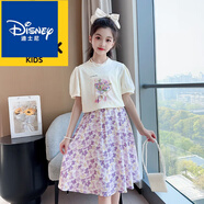 迪士尼（Disney）女童連衣裙套裝夏季2024新款洋氣兒童蛋糕公主裙女大童裙子兩件套 紫色 120