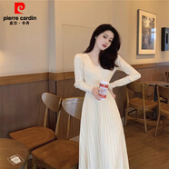 皮爾卡丹（pierre cardin）法式赫本風(fēng)收腰針織毛衣裙秋冬內搭配大衣長(cháng)款連衣裙女打底 米白色 M