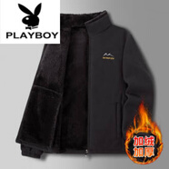 花花公子（PLAYBOY）男士搖粒絨開衫衛(wèi)衣上衣休閑加厚外套立領(lǐng)夾克百搭寬松大碼抓絨衣 深灰色【加厚】 加絨 XL 【建議100-120斤】
