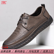 YRC意爾康皮鞋男春秋新款休閑鞋真皮男士皮鞋軟牛皮透氣商務男鞋豆豆 816卡其色 系帶 43