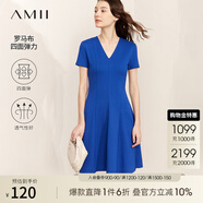 AMII法式復(fù)古a字連衣裙女夏季新款赫本風(fēng)顯瘦V領(lǐng)修身裙子 克萊因藍(lán) XS 150/76A