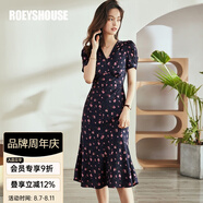 ROEYSHOUSE羅衣花色緞面連衣裙溫柔風(fēng)優(yōu)雅魚尾擺泡泡袖夏裝中長(zhǎng)款裙子04310 花色 S （建議拍前聯(lián)系客服確認(rèn)哦）