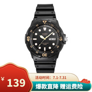 卡西歐（CASIO）男女表學(xué)生手表運(yùn)動(dòng)手表 夜光防水石英表帶星期日歷腕表 黑表淺橙字MRW-200H-1E