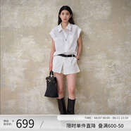 阿依蓮【商場同款】氣質(zhì)套裝女夏季2025新款兩件套高級感襯衫休閑短褲 梔子白 S