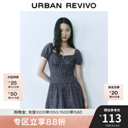 UR2025春季新款女甜美波嬉風碎花拼接花邊連衣裙UYY750035 墨藍印花 L