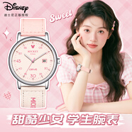 迪士尼（Disney）手表女學生個性復古撞色帆布帶石英表高顏值女孩初高中生防水手表