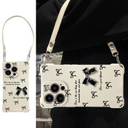 康思琦新款蝴蝶結適用蘋(píng)果16promax硅膠手機殼iPhone15/14手提四角掛繩ip11/12pm波點(diǎn)熊貓軟防摔女保護套 四角掛繩殼-古董白-滿(mǎn)屏蝴蝶結+公仔+掛繩 iPhone 16