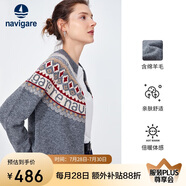 Navigare意大利小帆船針織開衫女復(fù)古風(fēng)毛衣外套2334093511 灰紅 L 
