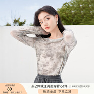 香影水墨暈染網(wǎng)紗t恤女2025秋季新款圓領(lǐng)灰色防曬衫長(zhǎng)袖薄款上衣 灰色X843052 XL