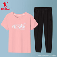 喬丹運動(dòng)套裝女2025夏季新款t袖女正品棉質(zhì)休閑透氣寬松短袖長(cháng)褲子女 花絮粉/黑 M/165